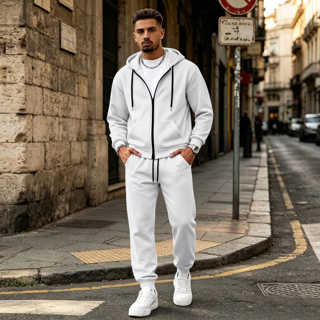 Men's Full-Zip Hoodie and Sweatpants Set, Casual Athletic Two-Piece Outfit for Everyday Wear