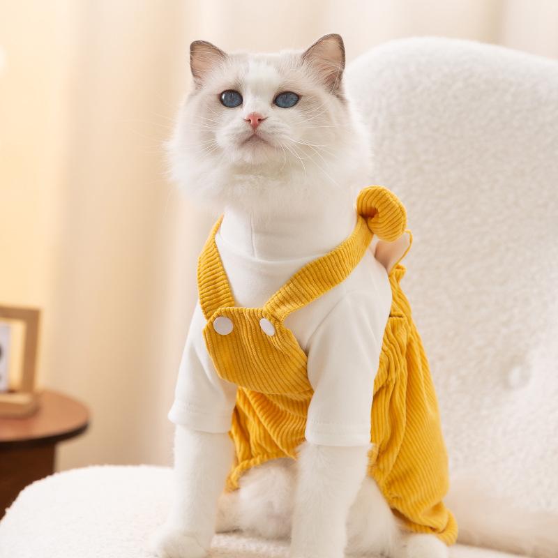 Corduroy puppy dog clothes autumn and winter thermal overalls medium and small dog four-legged clothes small dog clothing