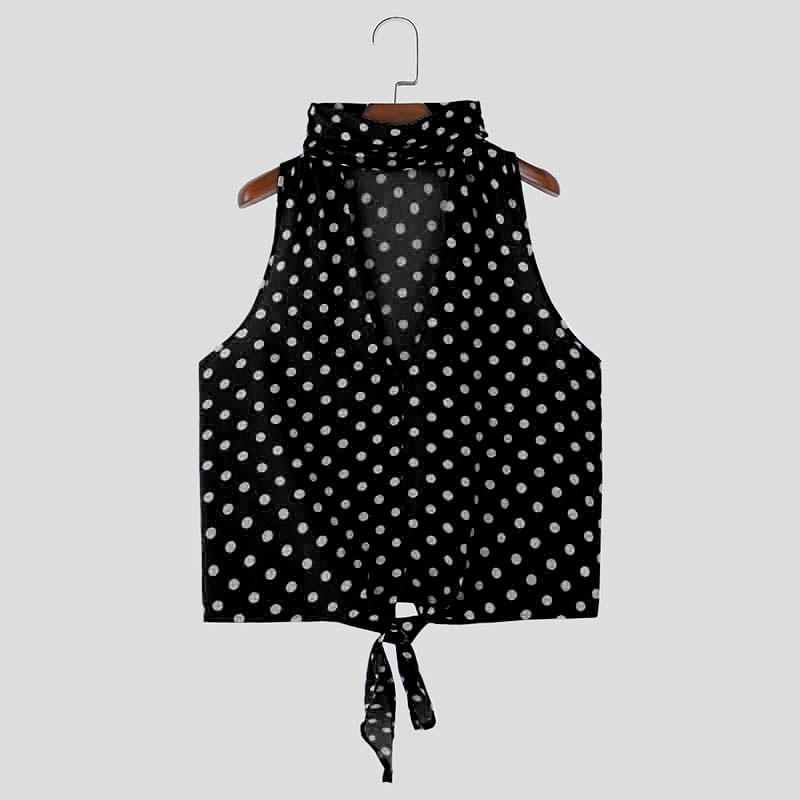 

INCERUN Летний мужской топ-топ в горошек с V-образным вырезом, пляжный жилет-бандаж 2XL чёрный