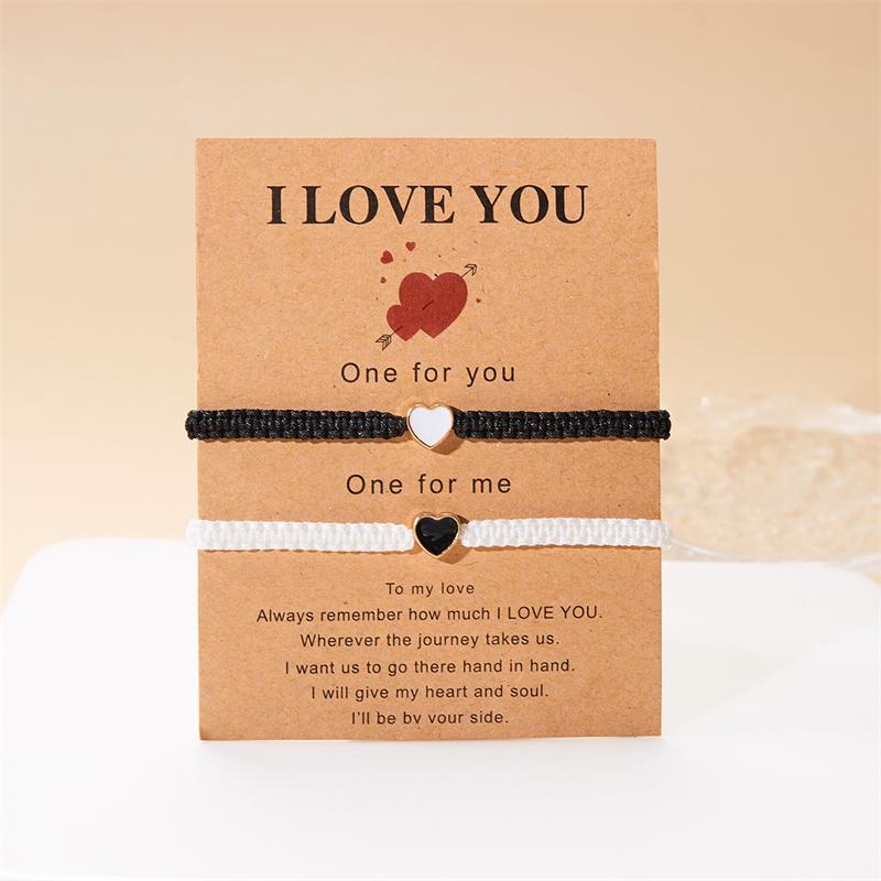 

Romantic Heart Shape Beaded Couple Bracelet for Women Men Black White Braided Rope Matching Bracelet Lover Anniversary Jewelry
