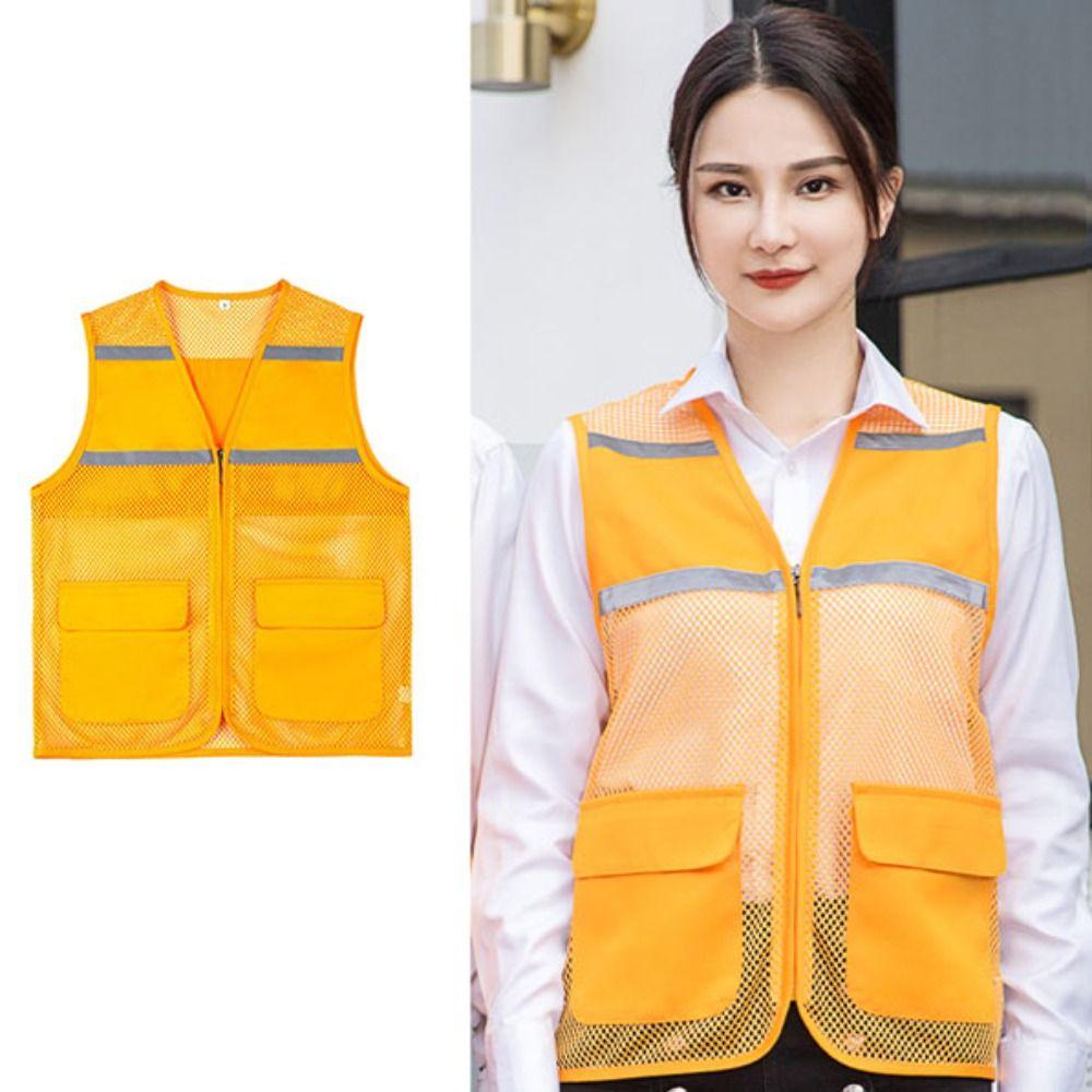 

Sleeveless Work Vest Double Pocket Mesh Reflective Vest Volunteer Waistcoat Men Women