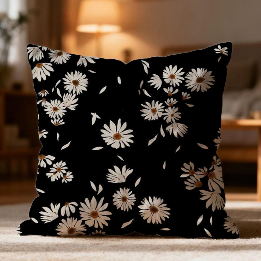 Popular Daisy Flowers Cushion Cover Soft Washable Pillow Case Multi-Scene for Couch Bed Travel Office Use