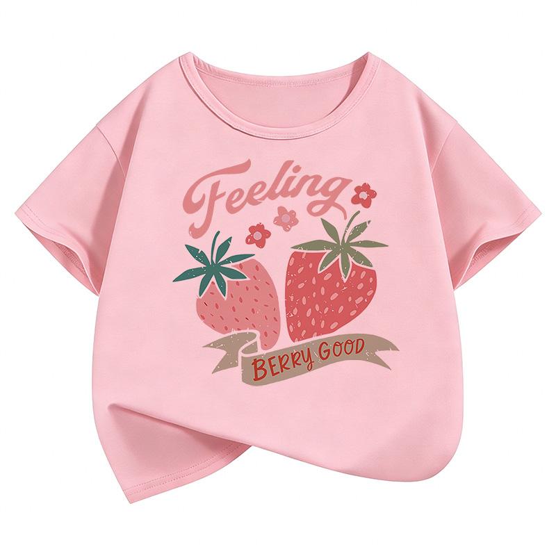 Fashion Strawberry Design T Shirts Girls Y2k Sweet Kids Short Sleeve Children's T-shirt Summer Spring Casual Top Tee