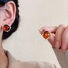 Maillard coffee color new popular earrings women's Hong Kong style retro high-end temperament tiger's eye stone stud earrings versatile earrings