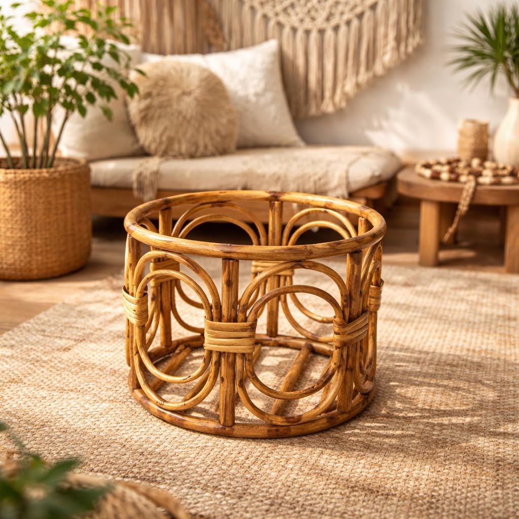 Eco Decx Rattan Planter Basket, Natural Woven Plant Holder & Decorative Flower Pot Cover for Home Decor, 20 x 20 x 16 cm