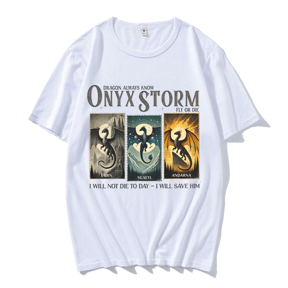 Onyx Storm Cotton T-shirt Violet Sorrengail Fourth Wing T-shirt Onyx Storm Dragons I Will Save Him Clothes Unisex Summer Y2K Tee