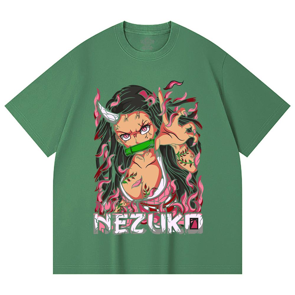 230 Gsm 100% Cotton Demon Slayer V73 Nezuko Print Unisex Heavy Cotton T Shirt