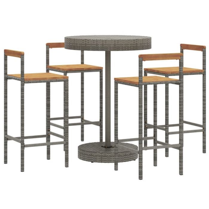 VidaXL Garden Bar Set 5 Pcs Grey Poly Rattan/solid Acacia Wood, Bar Table Set, Table and Bar Chair of 3187721