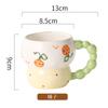 Creative Hand-Painted Relief Ceramic Cartoon Mug Breakfast Cup Milk Oat Cup Mug Cute Household Water Cup