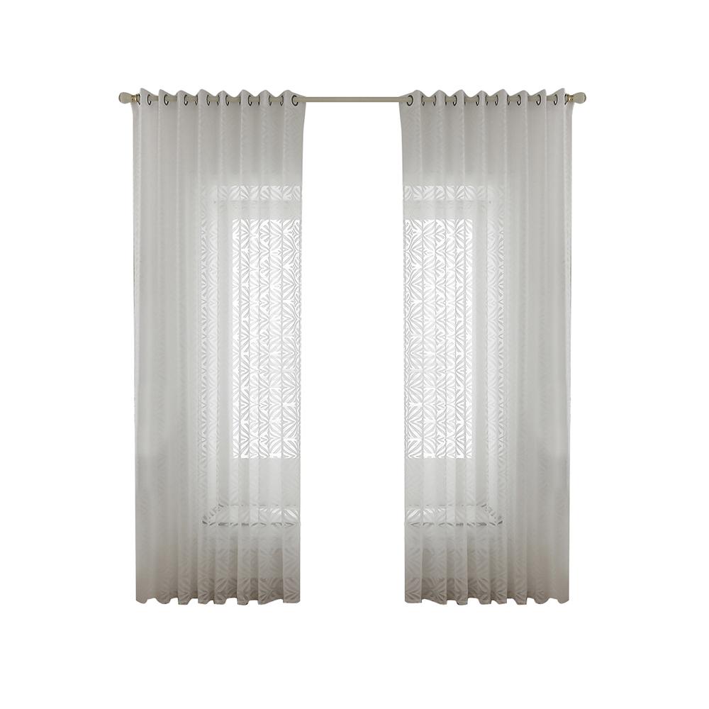 White Sheer Voile Window Curtain with Ring Top for Kitchen, Bedroom and Living Room (2 Panel,55''