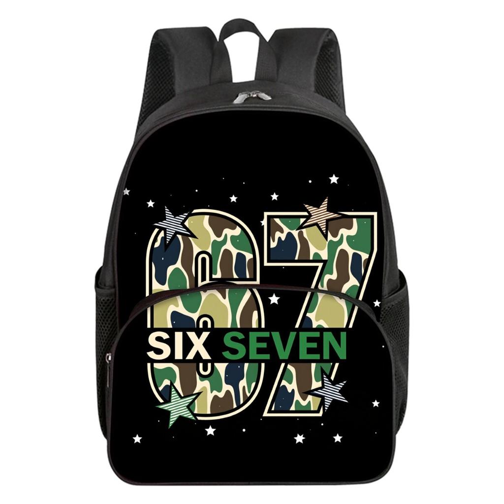 Colorful Number 67 Print Round Front Pocket Backpacks for Boy and Girls Best Gifts 2D Flat Cartoon School Bag for Children