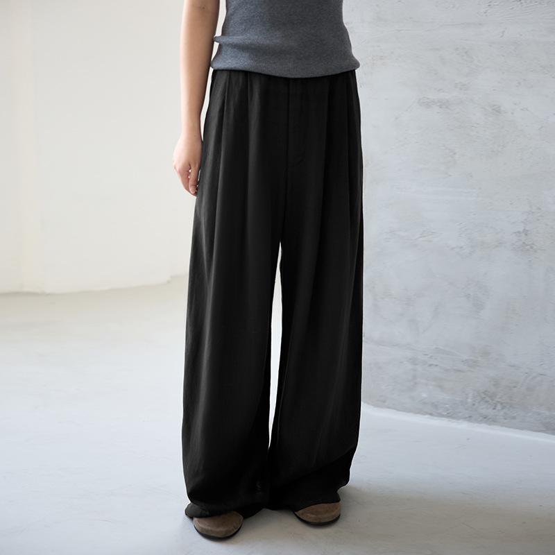 

Women s Autumn Wide-Leg Commuting Pants - Tencel Linen, Pleated, Slimming, Versatile, High-End Drape Medium чёрный