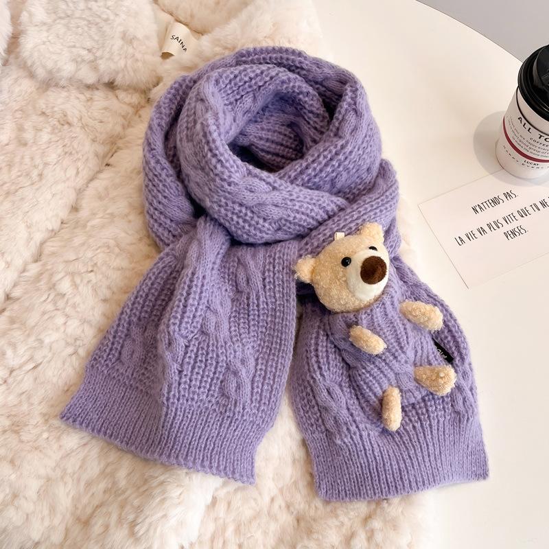 New bear purple scarf women's winter fashion thickened warm knitted scarf student shawl