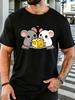 Unisex Crew Neck Tee Lovely Double Mice Cheese Heart Print Short Sleeve Top Summer Daily Outdoor Loose Soft Casual Basic Wear