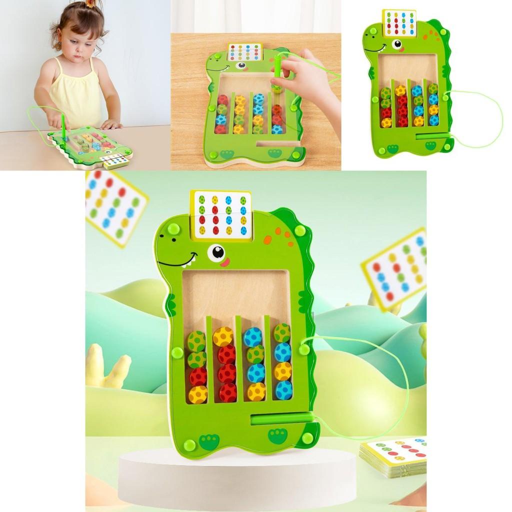 Wooden Green Dinosaur Color Walking Game Board Children Puzzle Toy For Toddler Early Learning And Handeye Coordination