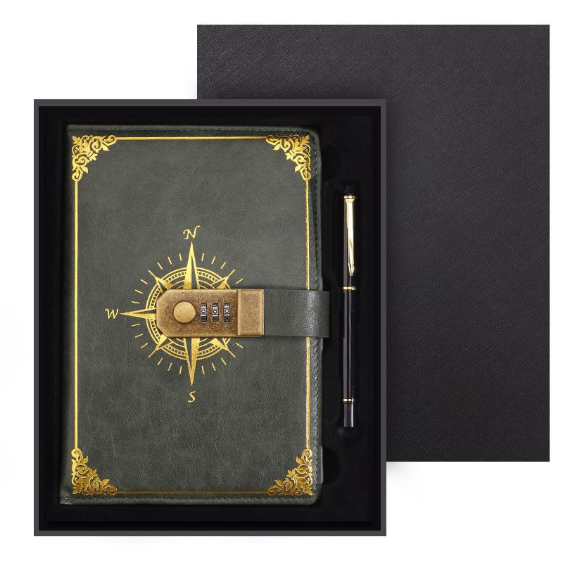 Zestaw notesu A5 w stylu retro z hasłem w pudełku prezentowym: Dziennik spotkań biznesowych z możliwością personalizacji logo.