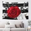 Black White Stripes Red Rose Flowers Tapestry Wall Hanging Poster For Bedroom Aesthetic Wall Tapestries Banner Modern Wall Art
