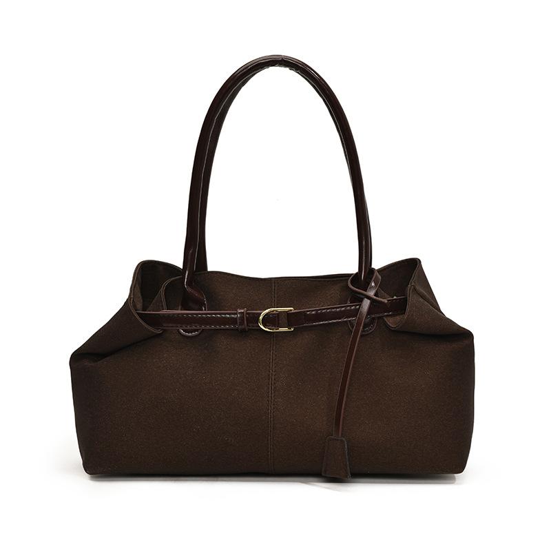

Retro suede commuter bag women s new trendy fashion tote bag casual large capacity armpit bag темно-коричневого