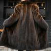 Imitation Mink Coat Men's Medium and Long Autumn and Winter Large Size Velvet Thickened Imitation Raccoon Fur Imitation Fur Coat Brown
