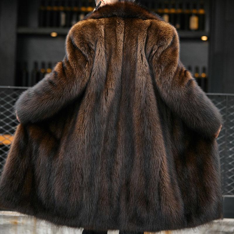 Imitation Mink Coat Men's Medium and Long Autumn and Winter Large Size Velvet Thickened Imitation Raccoon Fur Imitation Fur Coat Brown