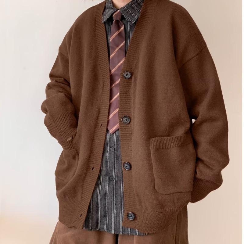 

2024 A/W Unisex American Retro Preppy Knit Cardigan 2XL коричневий