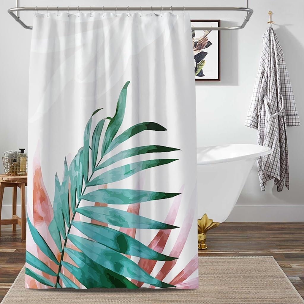 

1 Piece Nordic Simple Plant Pattern Shower Curtain Waterproof Bathtub Thickened Shower Curtain Suitable For Bathroom Decoration W60H190(CM)-1 Pcs