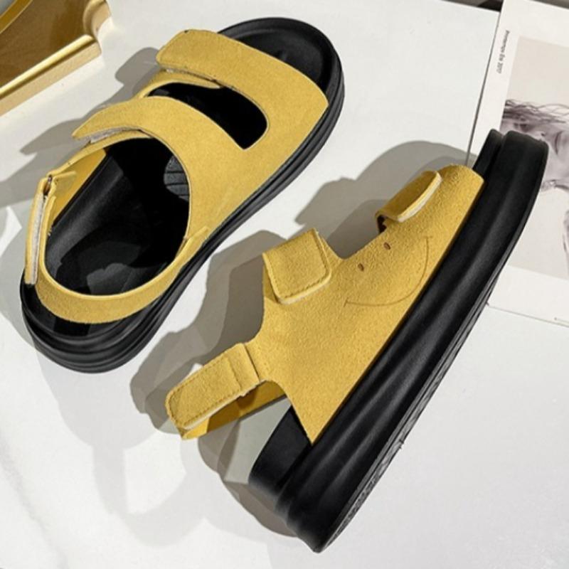 Explosive Sandals Women's New Summer Round Toe Open Toe Cutout Versatile Platform Heightened Casual Beach Shoes