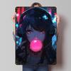 Anime Girl With Headphones Bubble Gum Metal Poster Customized Wall Art Retro Vintage Tinplate Signs for Man Cave Decoration Home