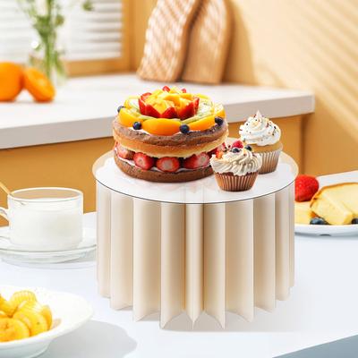 Foldable Paper Cylinder Pedestal Stand Round White Stable Dessert Table Wedding Party Centerpiece Display Decoration