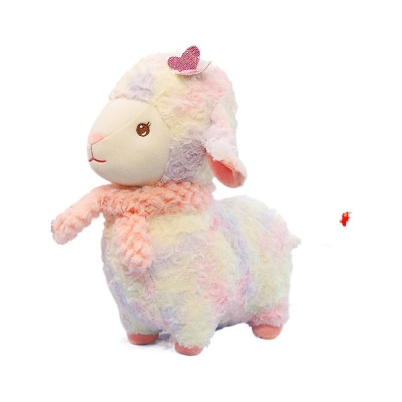 Cute Sheep Rainbow Plushie Animal Toy With Short Pile Fabric For Kids Playroom