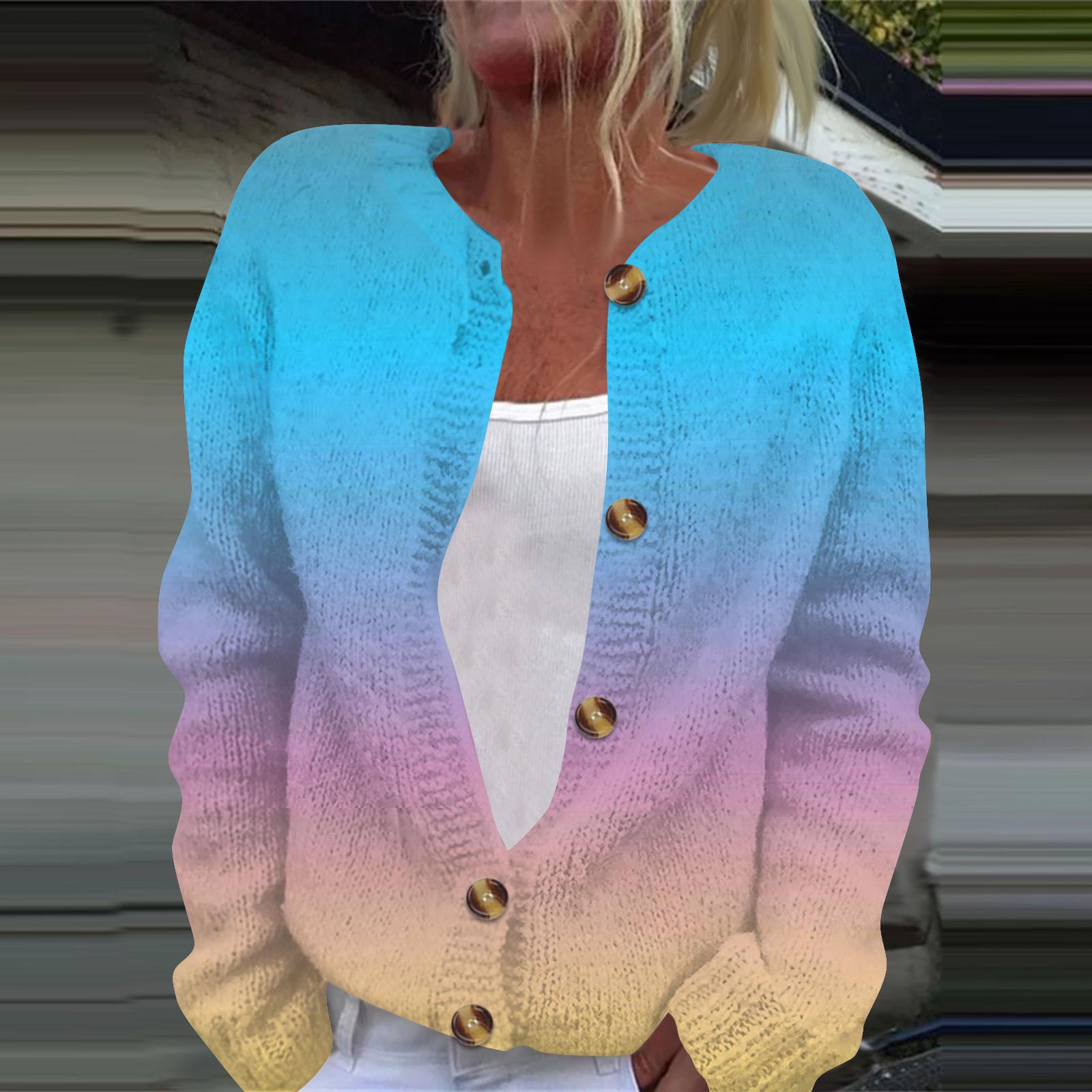 

Женская модная принтованная куртка с длинным рукавом и вязанным кардиганом на пуговицах L синий