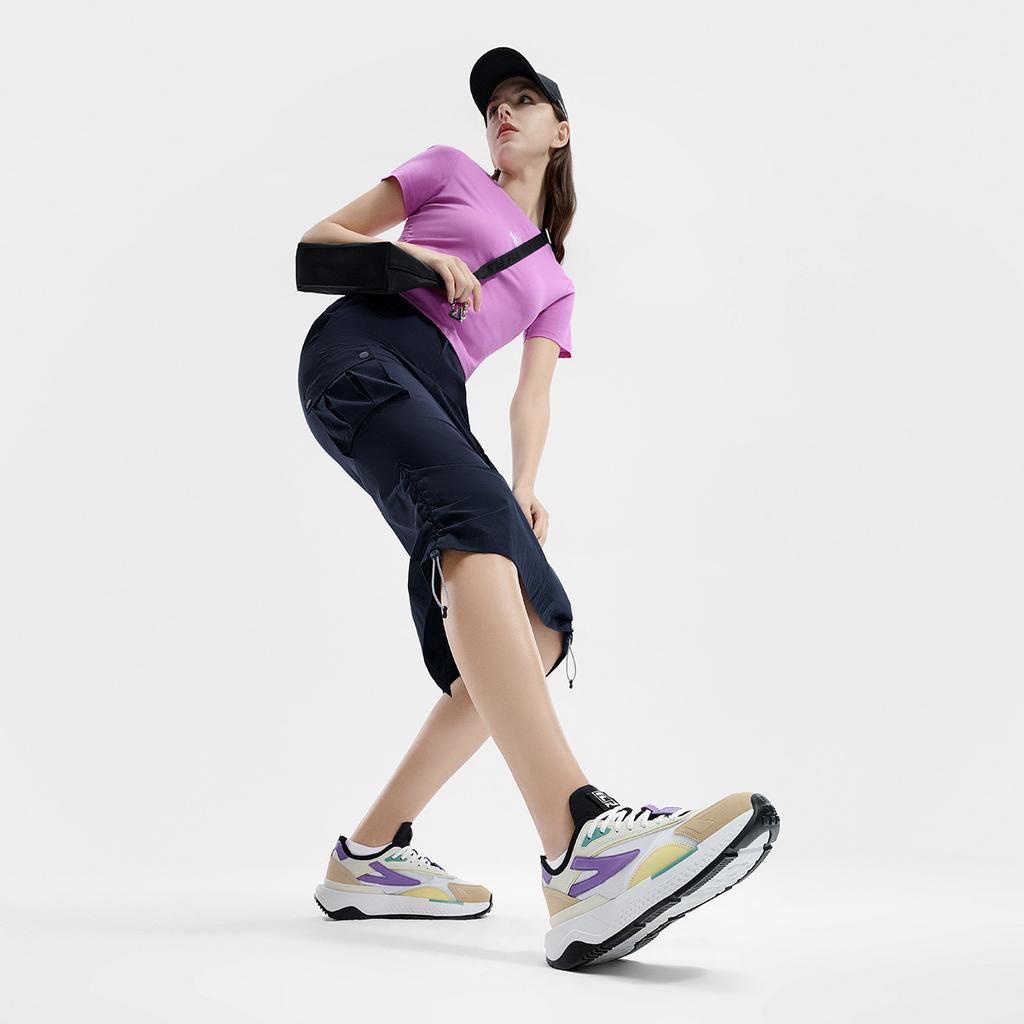 Fila Pioniere Comfortable Fashion Synthetic Leather Shock Absorbing Low Top Running Shoes Women Running Shoes Beige F12W423109FBC