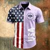 Men Short Sleeve Button Down Shirt with Lapel Collar Casual Fit USA Letter Print and Flag Pattern for Spring and Summer Season