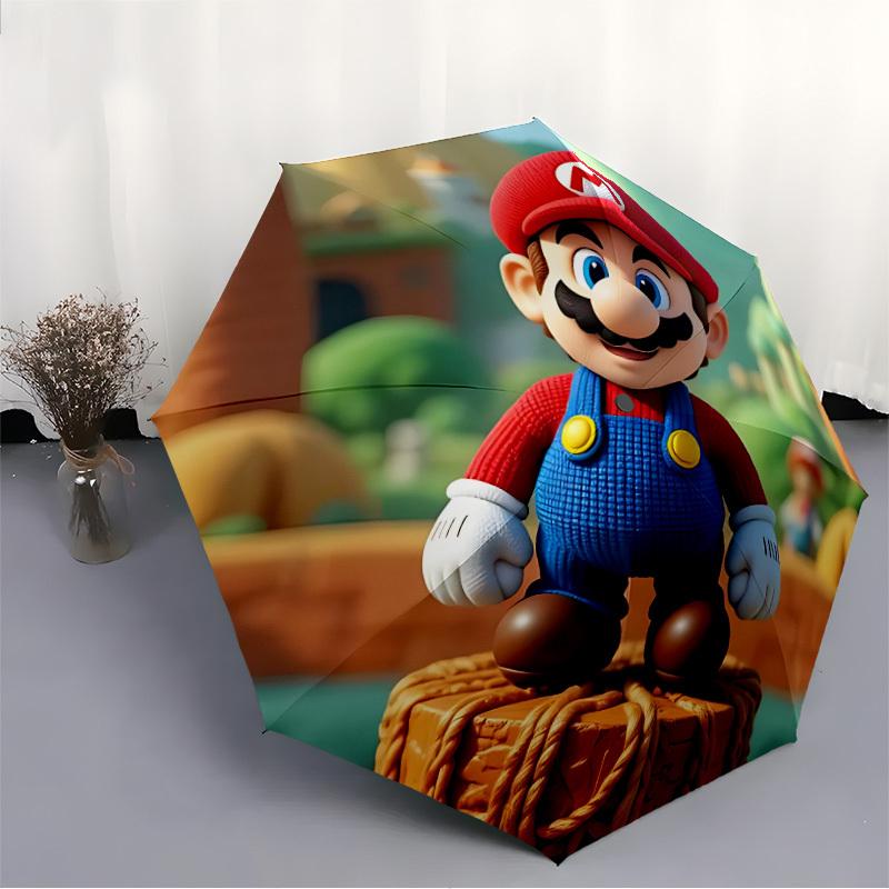 1PC Mario Print Umbrella, Featuring Automatic Folding, And Shielding. This Sturdy And Durable Umbrella with Eight Ribs Is Convenient for Outdoor Use A