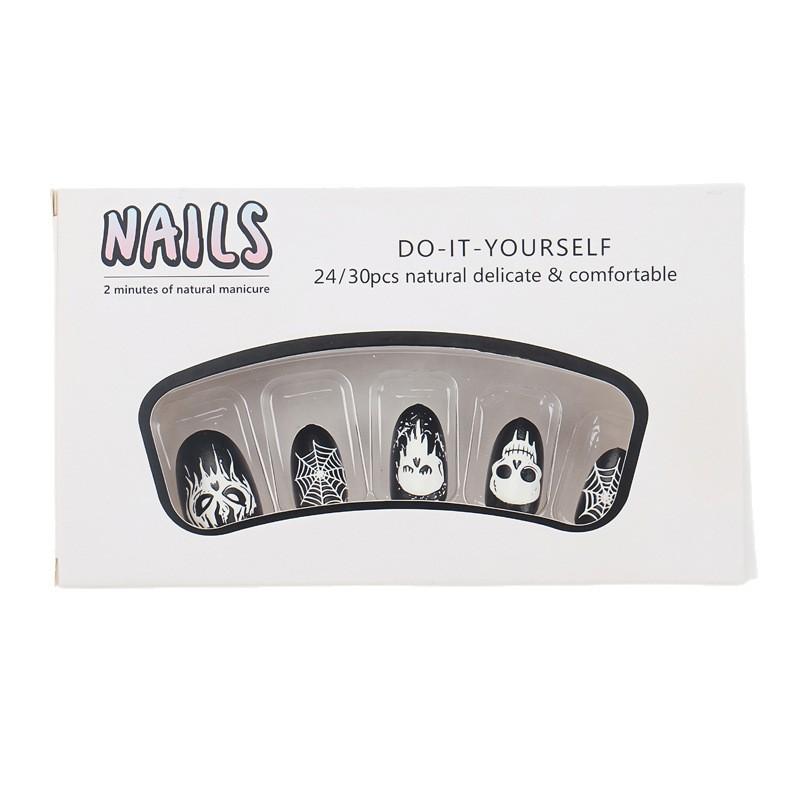 Hot Girl Wearing Nails, Dark Style Manicure, Contrasting Color, Short Halloween Nails, High-end Nails, Fake Nails