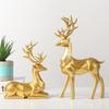 2Pcs Resin Geometric Elk Sculpture Standing Gold Deer Statues Festival Reindeer Home Decor Living Room TV Cabinet Ornaments
