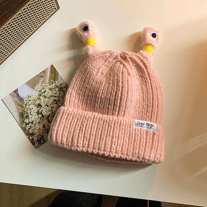 Cute Funny Frog Knitted Woolen Hat for Women In Autumn and Winter Big Head Circumference Warm Hat New Cold Hat for Students