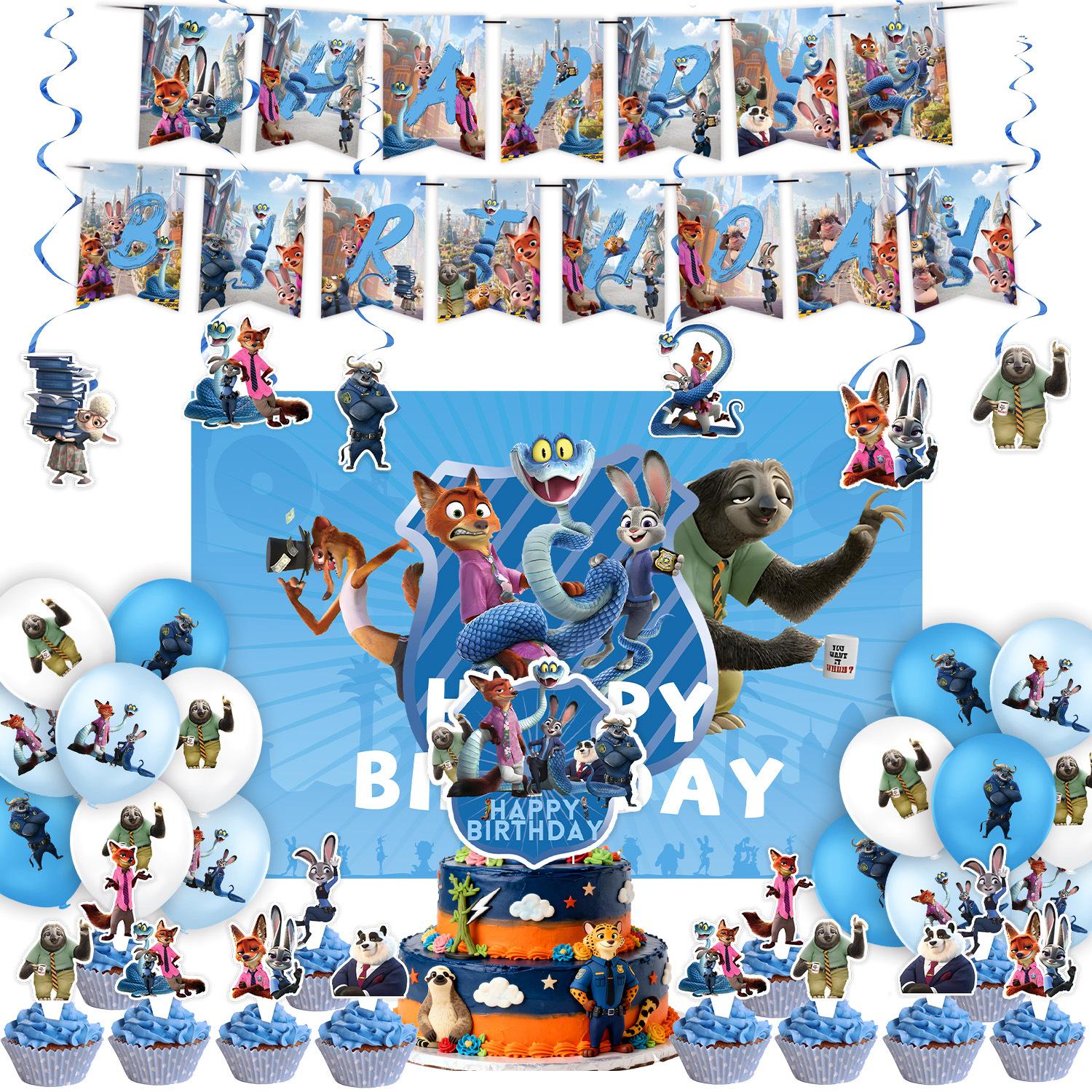 Новый продукт Тема Зверополиса Фильм Одноразовая бумажная тарелка Салфетка Скатерть Флаг Украшение для детской вечеринки по случаю дня рождения