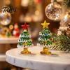 Small Christmas Gift for Home Handmade Glass Mini Tree Figurine, Blown Tabletop Ornament with Festive Holiday Decoration Star Topper, Desktop
