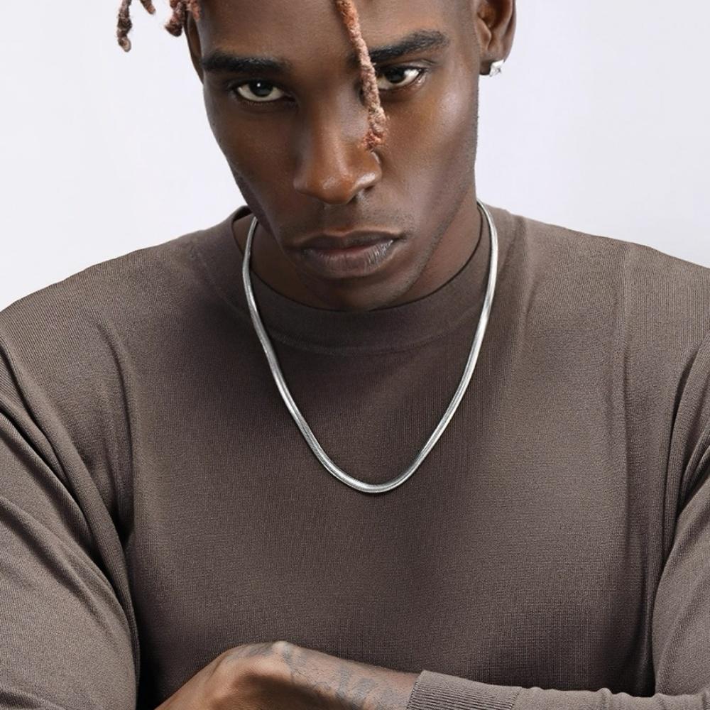 4mm Stainless Steel Flat Snake Chain Necklace Simple Silver Color Soft Chain Men Necklace Hip Hop Jewelry Trendy Accessories