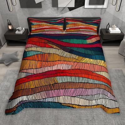 Homewish Geometric Stripe Duvet Cover Set 2pcs/3pcs, Modern Minimalist Bedding Set