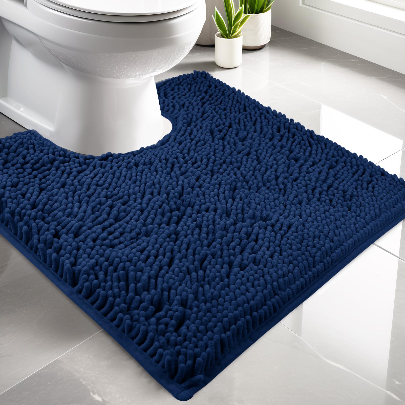 

Luxury Chenille Toilet Rugs U-Shaped 50X50cm Soft Absorbent Non-Slip Contour Bathroom Rugs Machine Washable Contoured Bath Mats 500MMx500MM Темно-синій