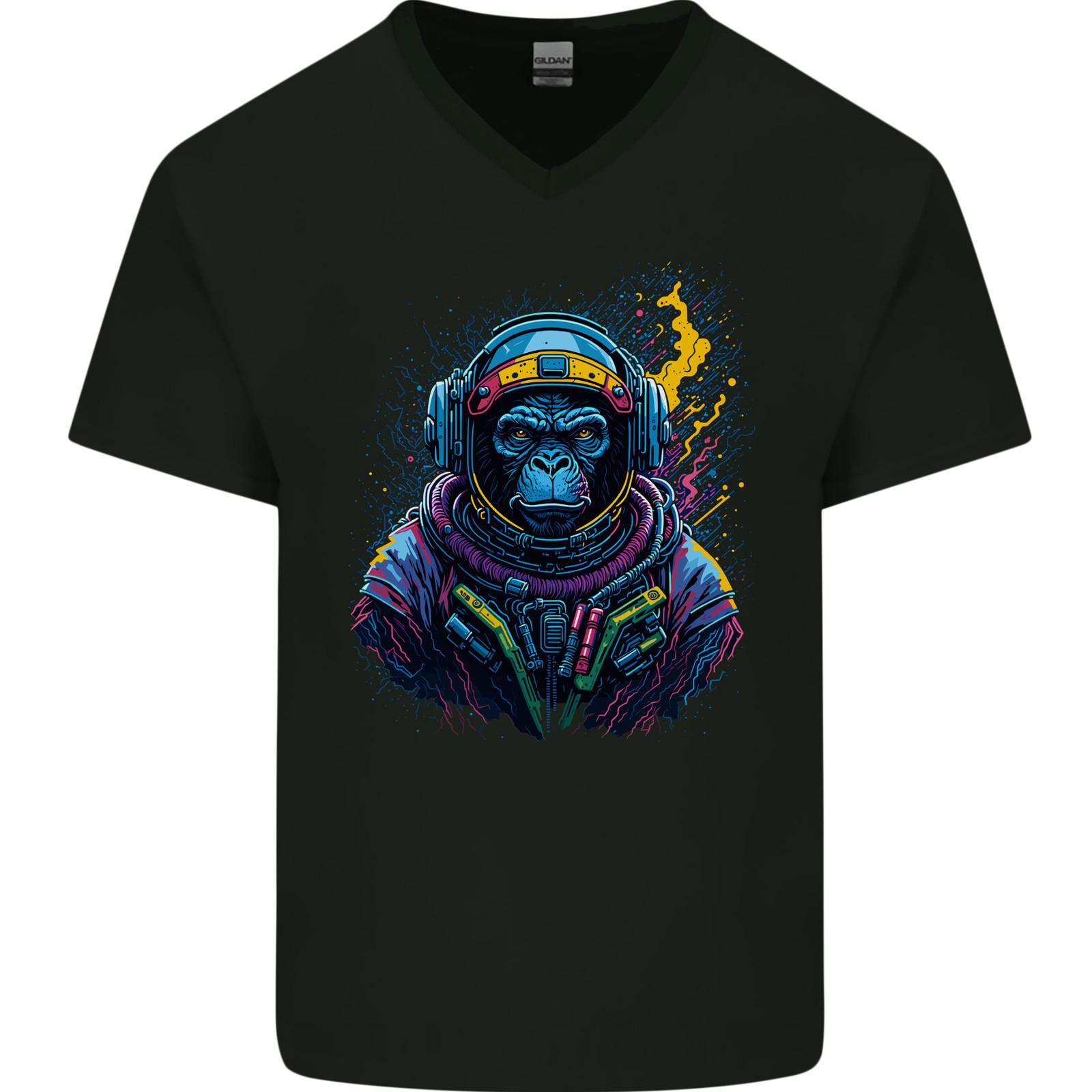 Astro Kong Spaceman Ape Astronaut Mens V-Neck Cotton T-Shirt S