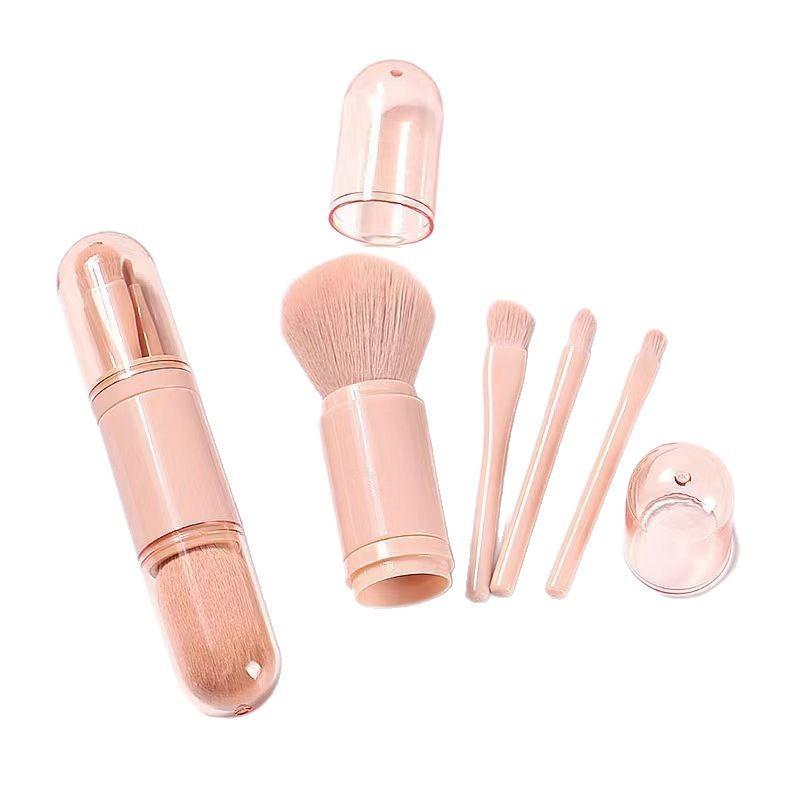 Set di Pennelli da Trucco da Viaggio 4 in 1 Pennello Kabuki Retrattile e 3 Pennelli Piccoli per Occhi con Setole Morbide Piccolo Portatile per Ritocchi