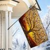 2D Flat, 1pc 2D Flat Decorative Flag, Golden Autumn Mosaic Tree of Life Single-Sided Printed Flag, Aesthetic Artistic Tree Background Wall Hanging, Li