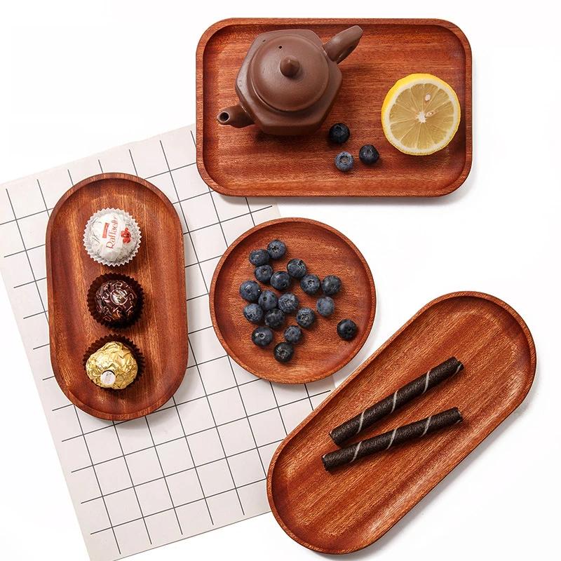 Holzplatte Massivholz Essteller Unzerbrechliches Geschirr für Küche Geschirr Snacks Obstschale Dessert Servieren