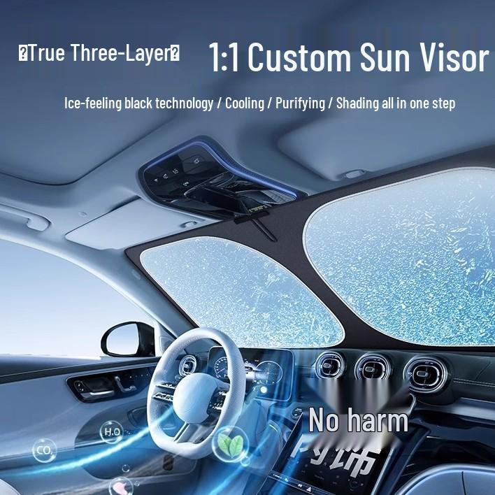 Triple-Layer Car Sunshade: Activated Carbon, UV Protection, Heat Insulation, Light Blocker, Summer Sun Umbrella Curtain.