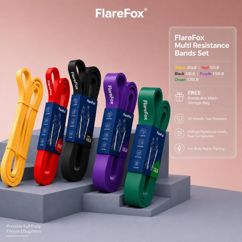 FlareFox Multiple Resistance Bands Set Pull-up Assist Straps Strength Agility Training Handy Gym Equipment for Home CrossFit 3