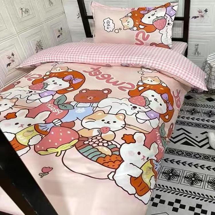 Cartoon Bed Three-piece Set Cute Quilt Cover Children Sheets Student Dormitory Bedding