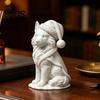 White Wolf Statue 3D Printed Figurine, Cute Christmas Animal with Santa Figurine Hat And Scarf for Tabletop, Mantel Shelf Home Office Decor
